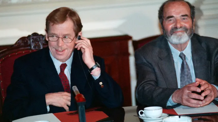 S Václavem Havlem na návštěvě belgického parlamentu (1990)