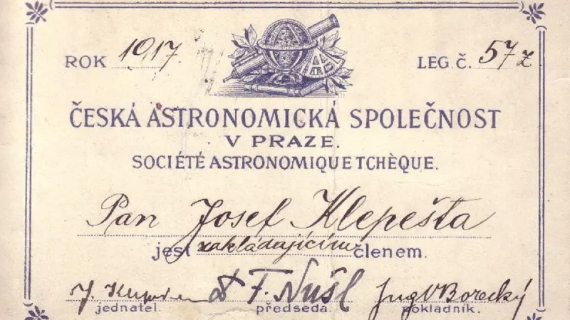 Členská legitimace zakládajícího člena Josefa Klepešty