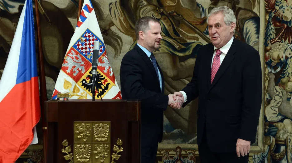 Ministr školství Petr Fiala a prezident Miloš Zeman