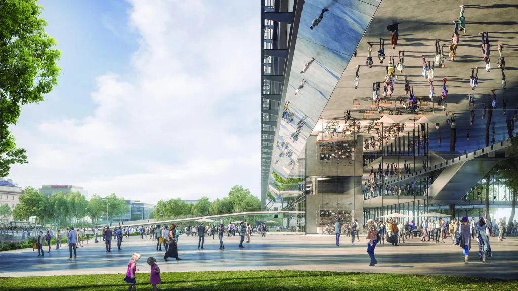 Dostavba Kongresového centra Praha podle návrhu studia OCA Barcelona Architects má předpokládaný termín realizace v letech 2018 - 2021.