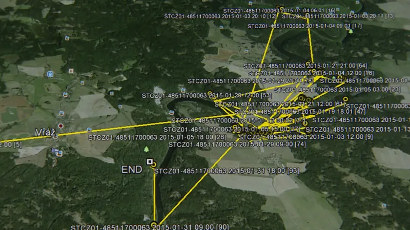 Lednový pohyb orla Viktora - záznam podle vysílačky