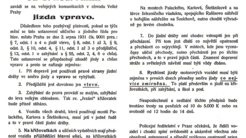 Vyhláška o zavedení jízdy vpravo