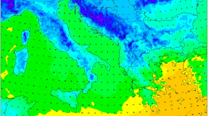 Čtvrteční ranní minima v Itálii a na Balkáně klesnou místy pod 0 °C