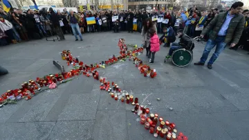 Demonstrace na podporu Ukrajiny na Václavském náměstí