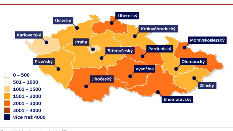 Relativní nemocnost v krajích na 100 000 obyvatel