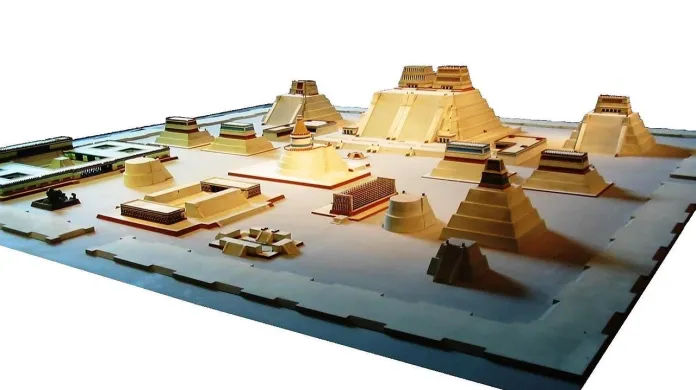 Model chrámové části Tenochtitlánu