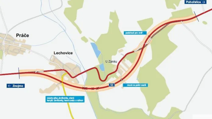 Mapa plánovaného obchvatu Lechovic