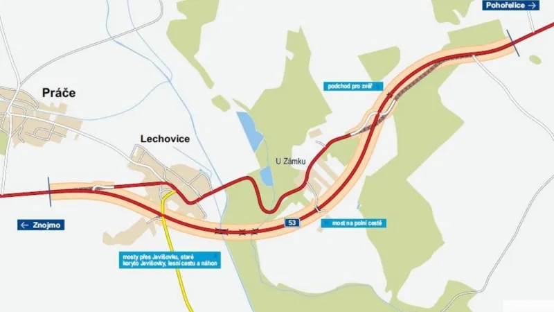 Mapa plánovaného obchvatu Lechovic