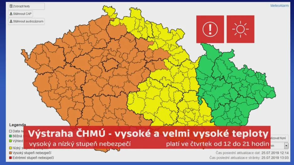 Výstrahy na vysoké teploty 29. 7.