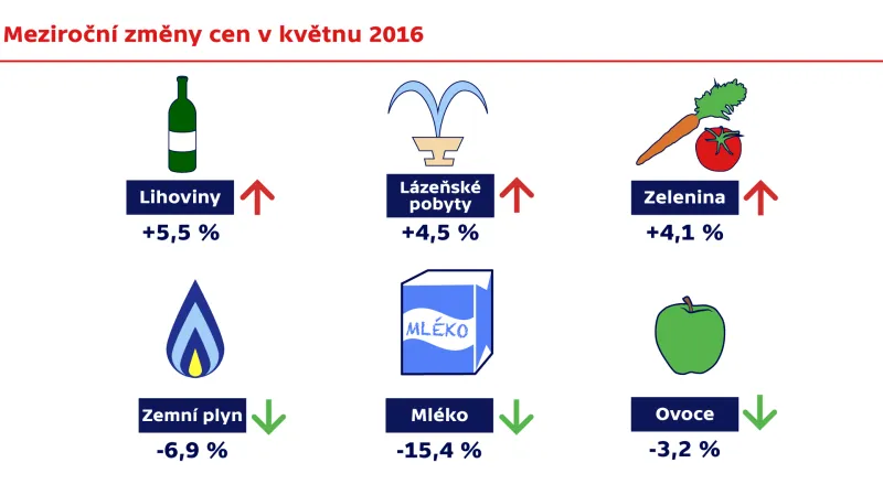 Meziroční změny cen v květnu 2016