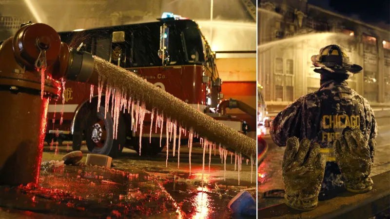 Hašení skladu v Chicagu komplikoval mráz