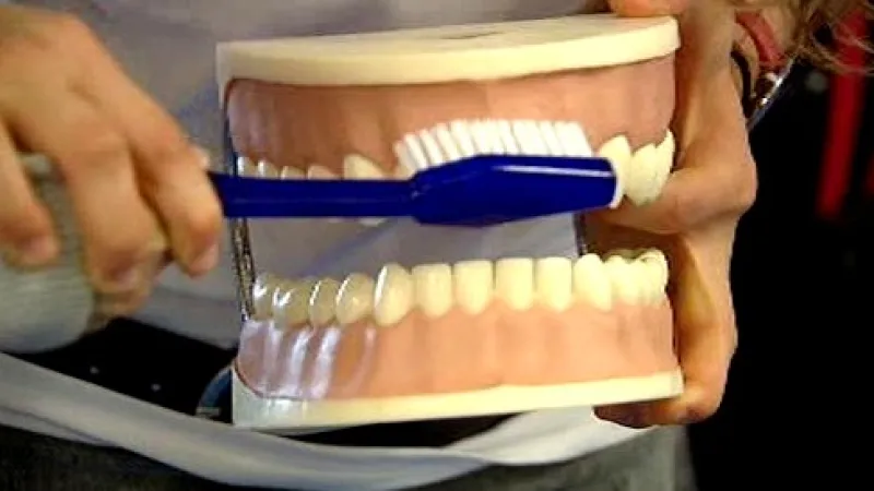 Malé děti se na zvětšeném modelu učí, jak správně pečovat o chrup