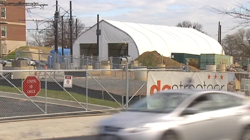 Provizorní tramvajové depo na okraji Washingtonu