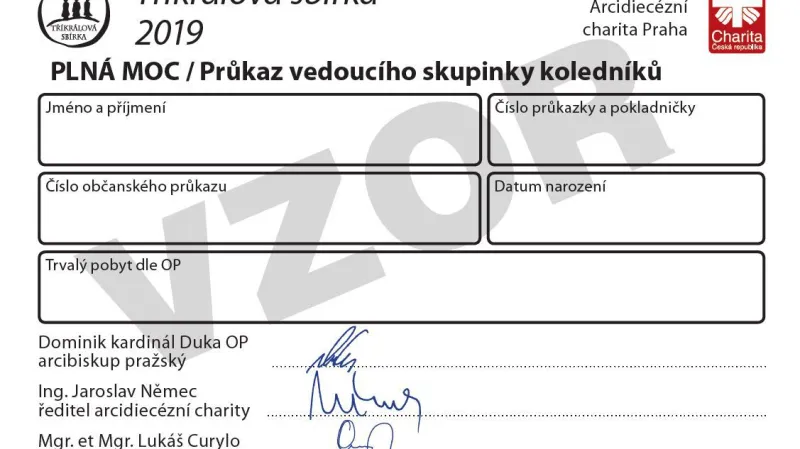 Vzor průkazu koledníka