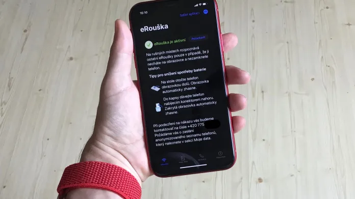 Aplikace eRouška na telefonu s operačním systémem iOS