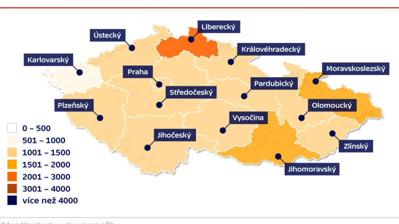 Relativní nemocnost v krajích na 100 000 obyvatel