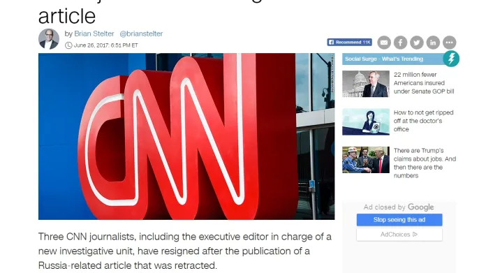 Článek o výpovědi trojice novinářů CNN