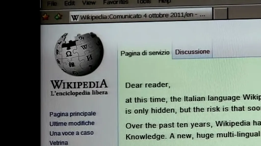 Italská Wikipedia je dočasně odpojena