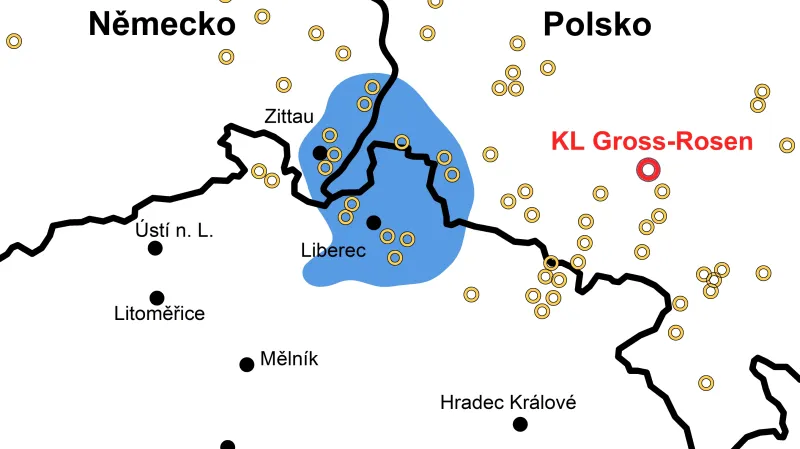 Mapa táborů a válečných továren z 2. světové války