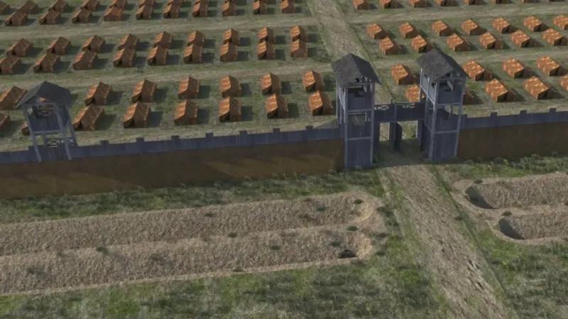 Vizualizace opevnění tábora římské armády
