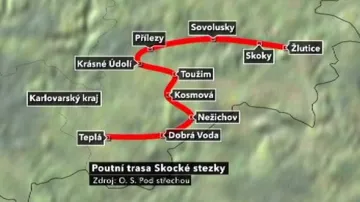 Mapa nejdelší poutní stezky v Čechách