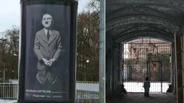 Socha klečícího Hitlera ve varšavském ghettu