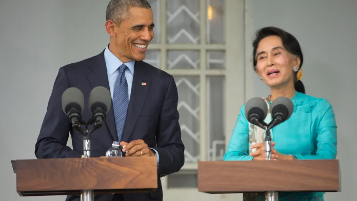 Barack Obama a Su Ťij na společném brífinku