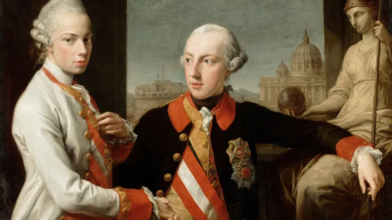 Leopold II. se svým bratrem Josefem II., obraz Pompea Batoniho