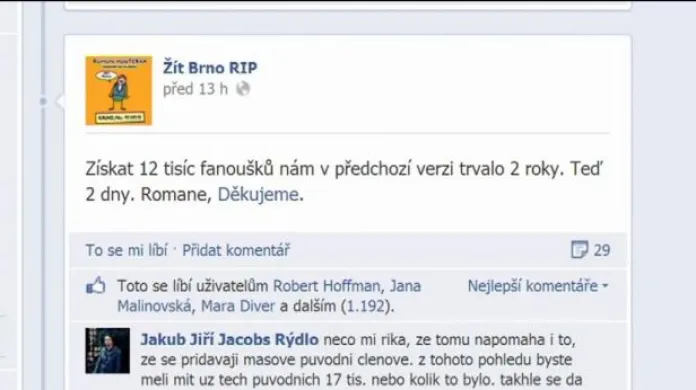 Události, komentáře: P. Žára a S. Bartík o facebooku Žít Brno