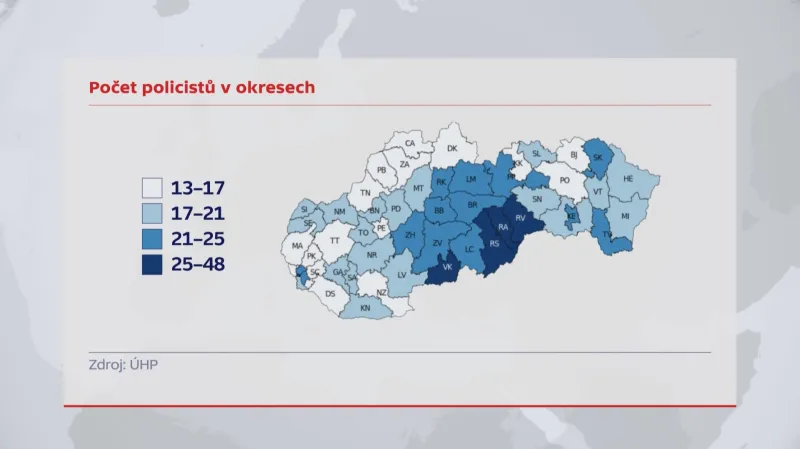 Počet policistů ve slovenských okresech