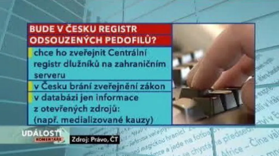 Události, komentáře o registru pedofilů