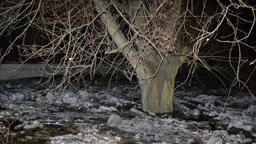 Zvedající se hladina řeky Svratky v sobotu 25. 2. večer v Tišnově