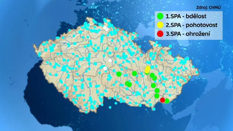Stupně povodňové aktivity v 16 hodin