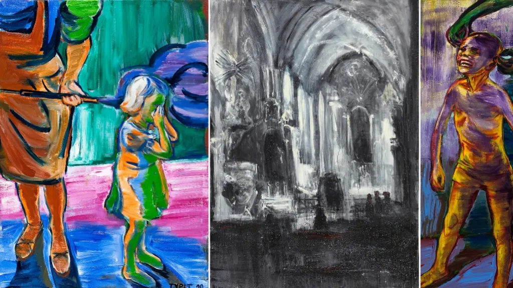 Obrazy Lubomíra Typlta (vpravo a vlevo) a Jakuba Špaňhela (uprostřed)