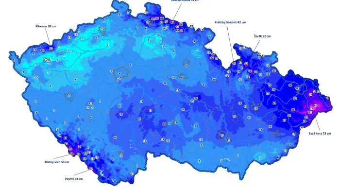 V polovině prosince ležel sníh prakticky na celém území Česka