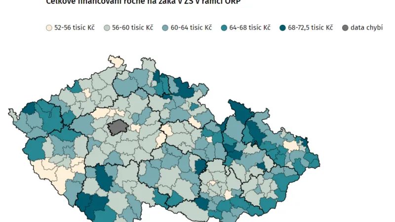 Celkové financování ročně na žáka v ZŠ v rámci ORP