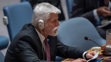 Prezident Petr Pavel při projevu před Radou bezpečnosti OSN