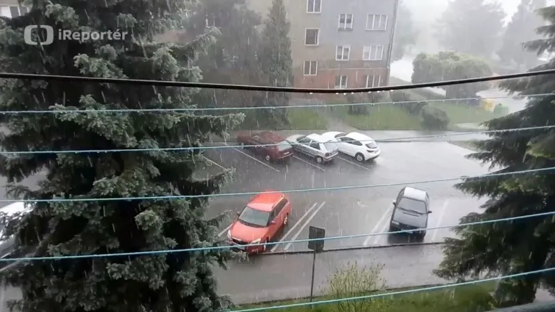 Kroupy a déšť v Havířově