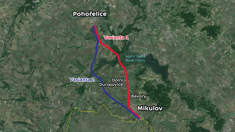 Varianty plánované trasy D52