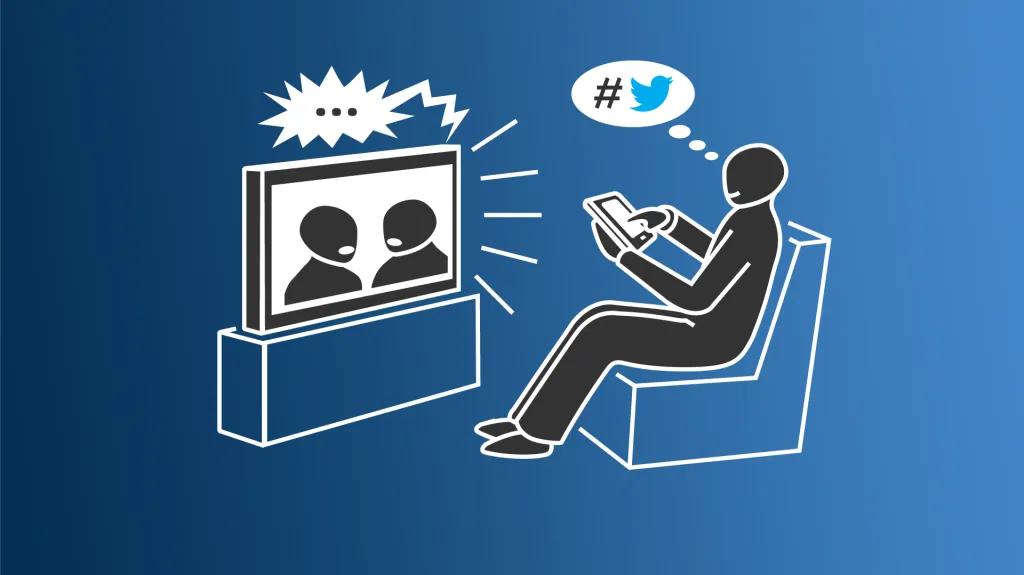 Second screen - divák sleduje televizní pořad a prostřednictvím druhé obrazovky o něm komunikuje na sociálních sítích