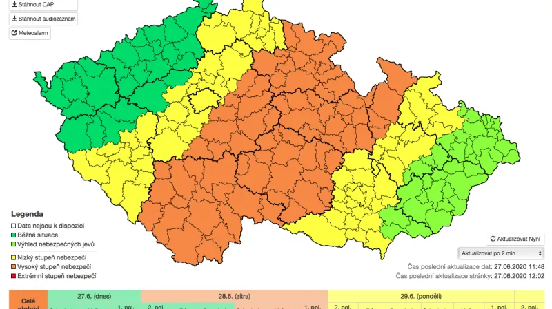 Výstraha ČHMÚ (27. 6. 2020)
