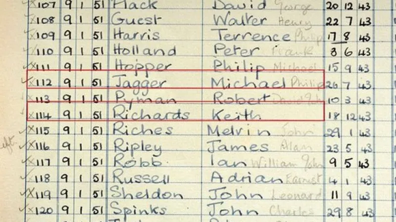 Přijímací zápis Keitha Richardse a Michaela Jaggera do základní školy