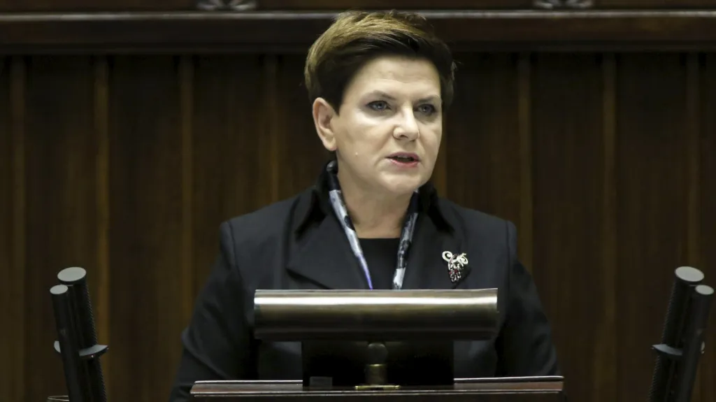 Beata Szydlová při projevu v Sejmu