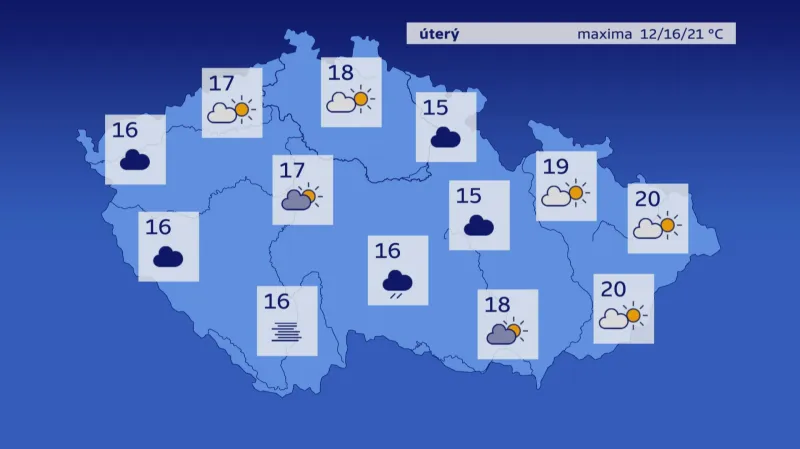 Předpověď počasí na úterý 22. 10.