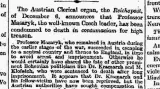 The Times informují, že Masaryk byl v Rakousku odsouzený k trestu smrti za velezradu