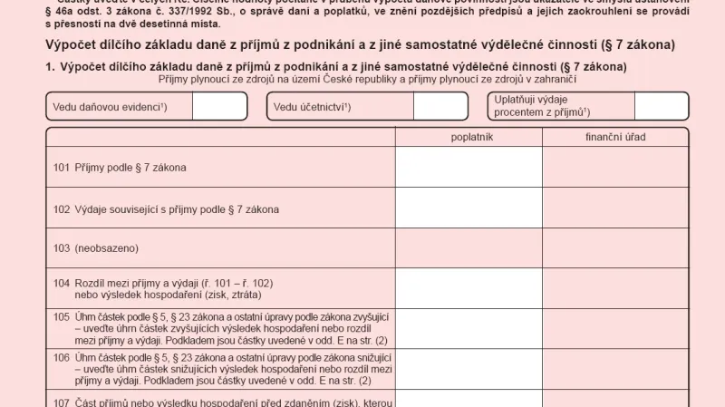 Daňové přiznání - Příloha č. 1