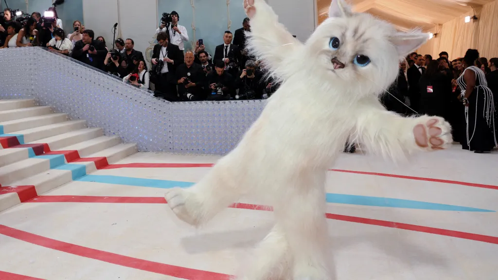 Hudebník a herec Jared Leto v kostýmu kočky Choupette Karla Lagerfelda na každoročním galavečeru Met Gala