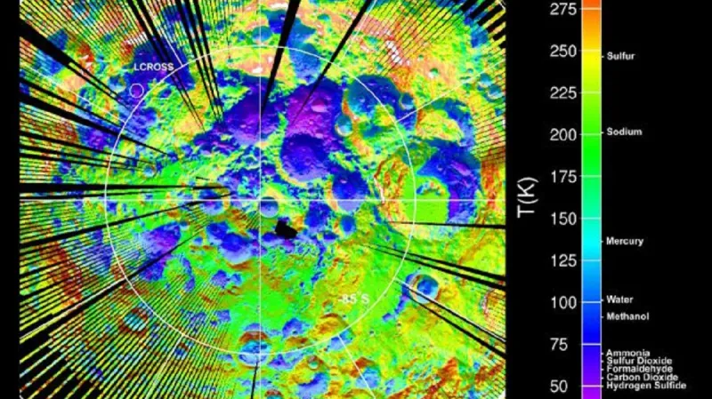 Teploty na Měsíci – červená je teplejší, fialová studená