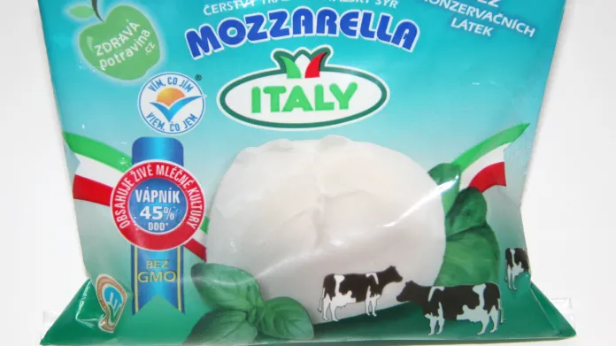Sýr mozzarella, opatřený vlevo na obalu logem „Vím, co jím“. To oznamuje kupujícímu, že jde o potravinu, která dbá o správnou vyváženost z hlediska výživy podle doporučení odborníků.