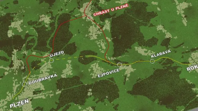 Vizualizace trati Plzeň-Rokycany